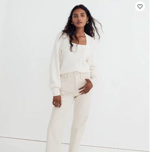 Melwood Square-Neck Sweater in Coziest Yarn, Antique Cream, S